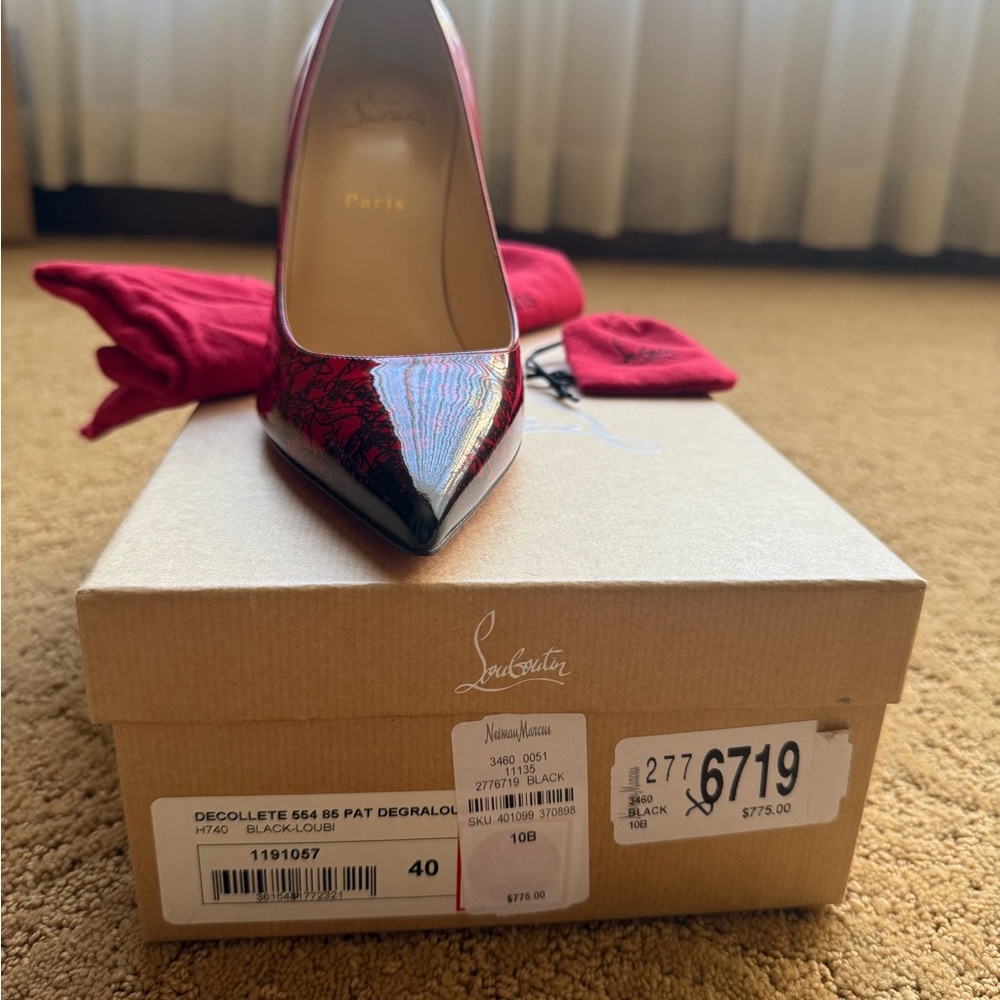 Christian Louboutin Red and Black Patent Pointed Toe Pump